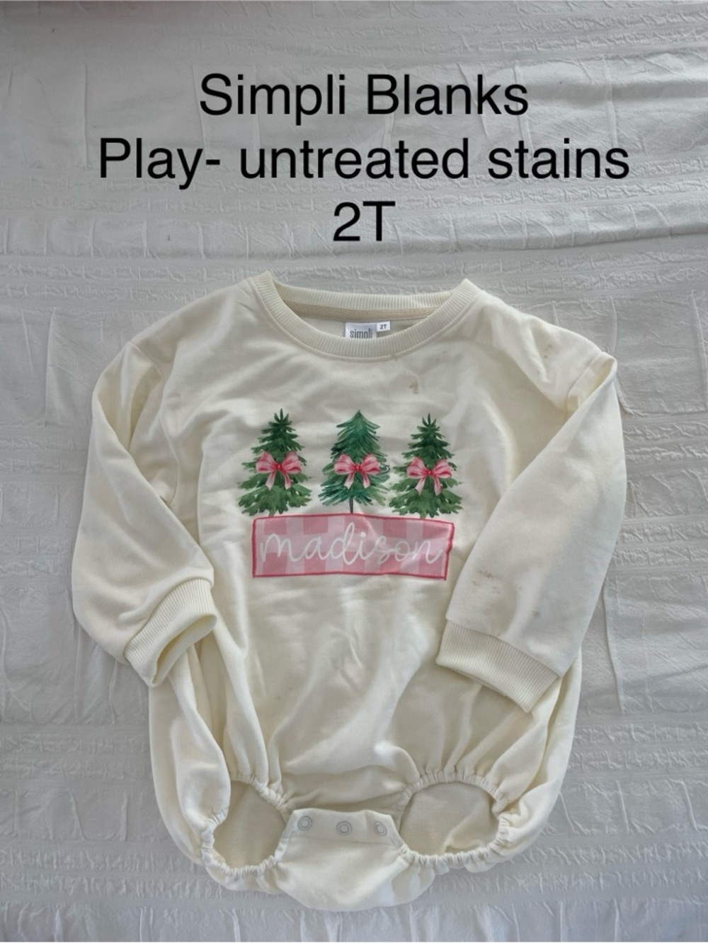 Cream Baby Romper with Pink Name Banner & Green Tree Print